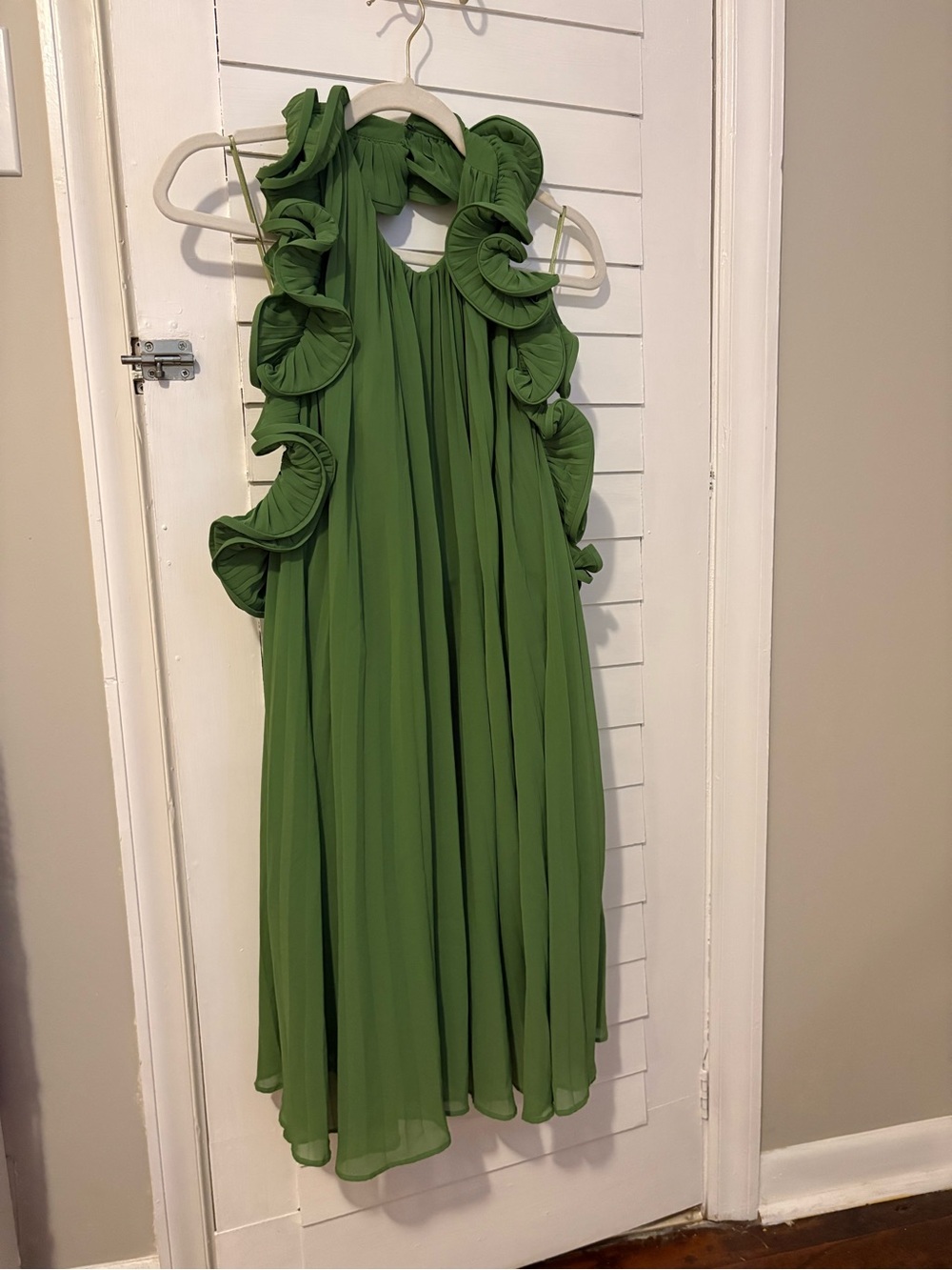 AMUR Olive Green Ruffle Halter Formal Dress